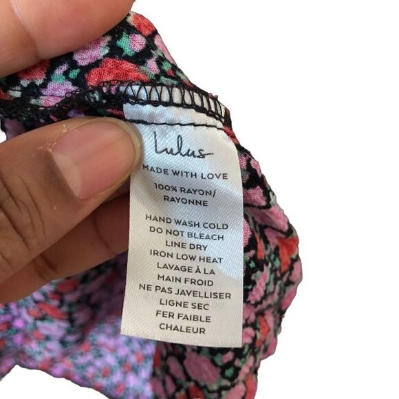 Lulu Women’s FLORAL PRINT MINIDRESS IN BLACK FLORAL PRINT Size L - Picture 5 of 6